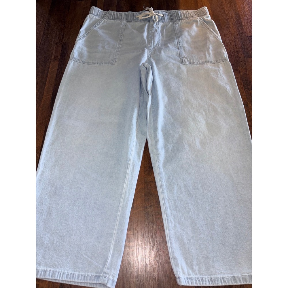 M Jeans by Maurices Women 12 Light Wash High Rise Crop Wide Leg Drawstring Pants